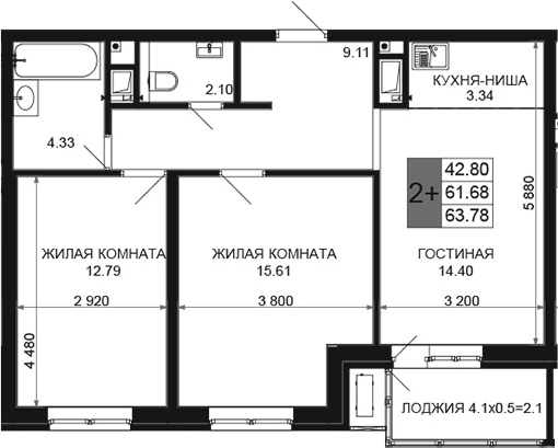Продается 3-комн. квартира, 61.68 м²