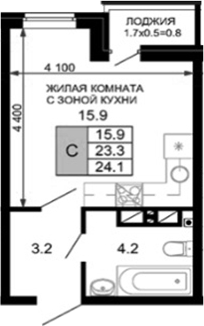 Студия, 23.3 м², 13/16 этаж, ЖК «Дыхание»