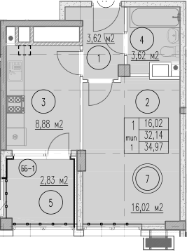 1-комн., 32.14 м², 2/10 этаж, ЖК «Agoy Park Residence by Lavicon»
