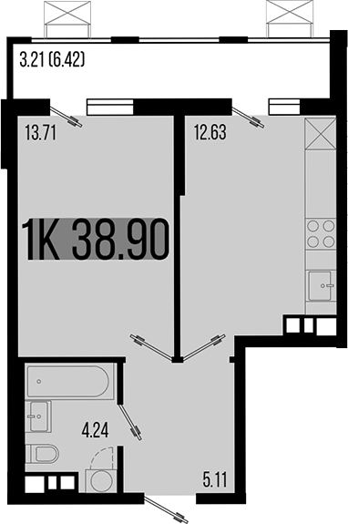 1-комн., 35.69 м², 8/8 этаж, ЖК «Цветной бульвар»