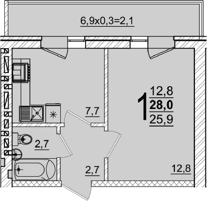Продается 1-комн. квартира, 25.9 м²