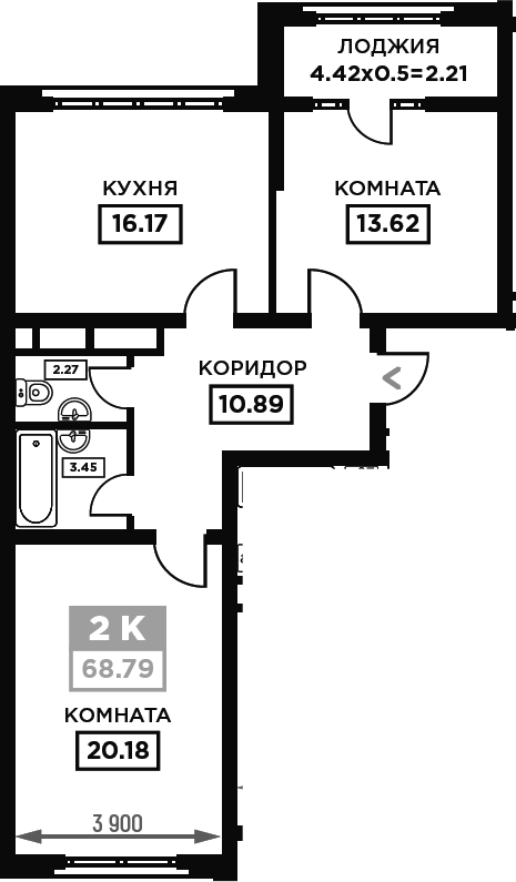 2-комн., 66.58 м², 3/21 этаж, ЖК «Сердце»