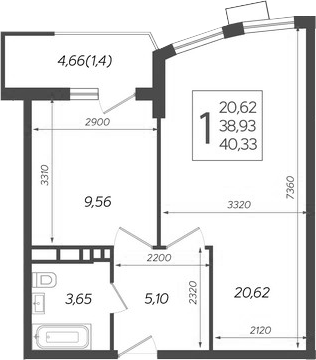 1-комн., 38.93 м², 18/21 этаж, ЖК «Режиссер»