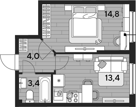 1-комн., 35.6 м², 2/16 этаж, ЖК «DОГМА ПАРК»