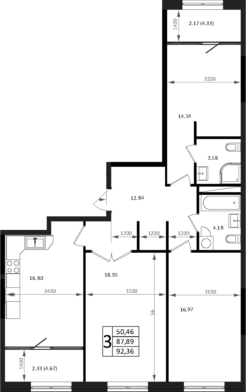4+ комнаты, 87.86 м², 12/16 этаж, ЖК «Патрики»