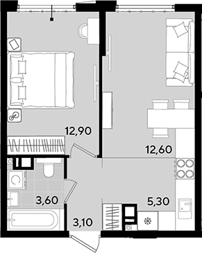 2-комн., 37.5 м², 8/18 этаж, ЖК «Порто-Ново»