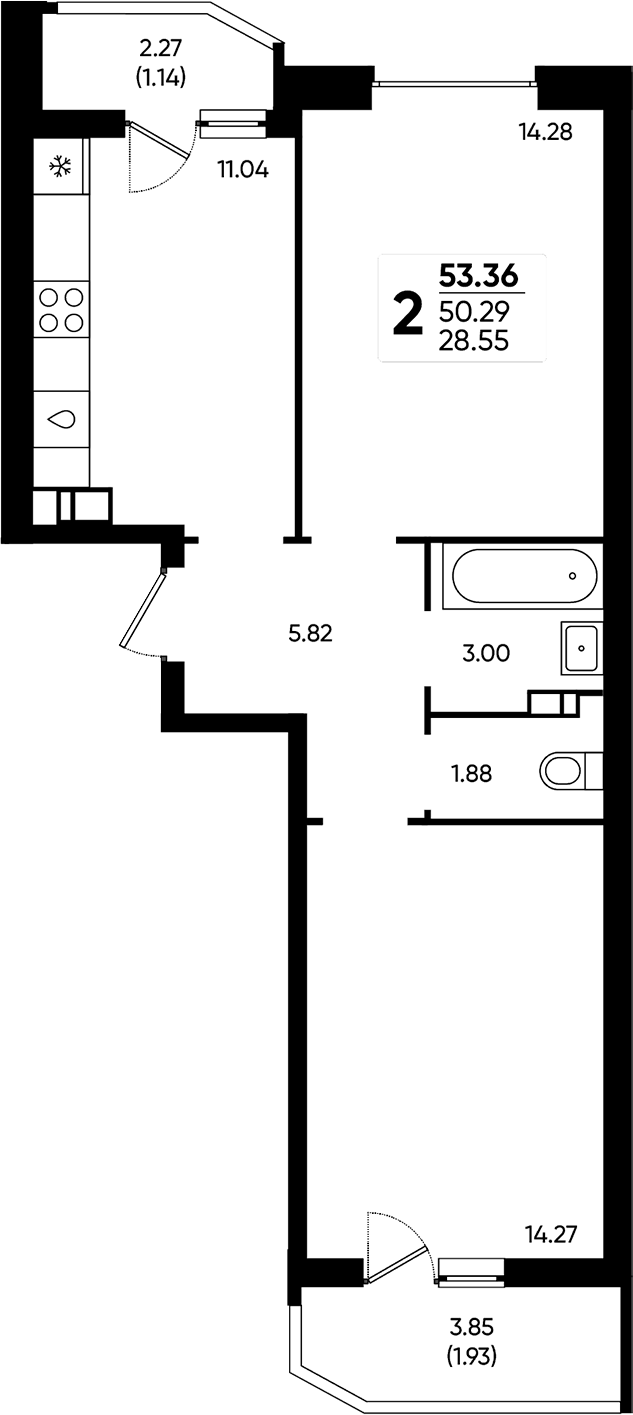 Продается 2-комн. квартира, 50.29 м²