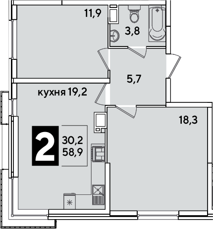 3-комн., 58.9 м², 11/16 этаж, ЖК «Самолет»