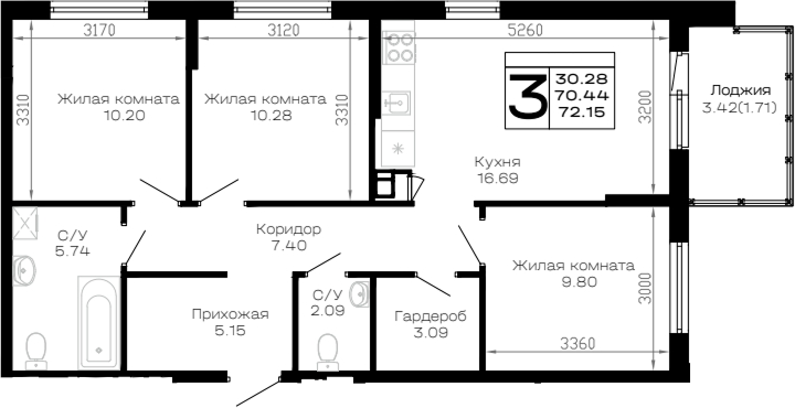 3-комн. Усадьба Гостагаевская