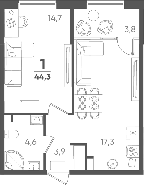 Продается 1-комн. квартира, 40.5 м²