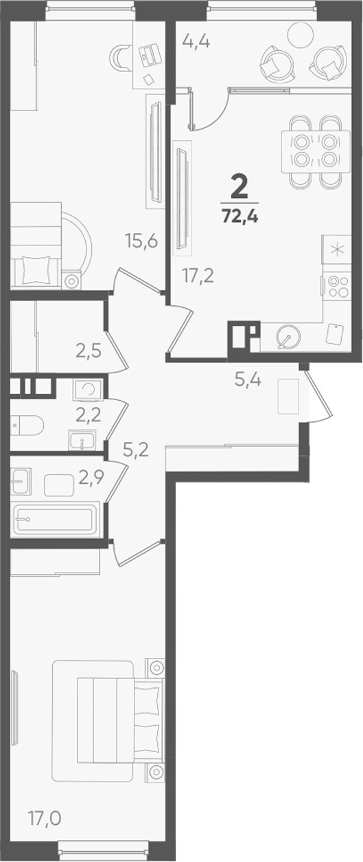 2-комн., 68 м², 9/9 этаж, ЖК «Барса»