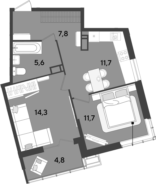 Продается 2-комн. квартира, 51.1 м²