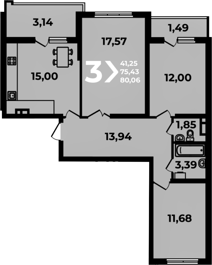 4+ комнаты, 75.43 м², 14/19 этаж, ЖК «Аксиома»