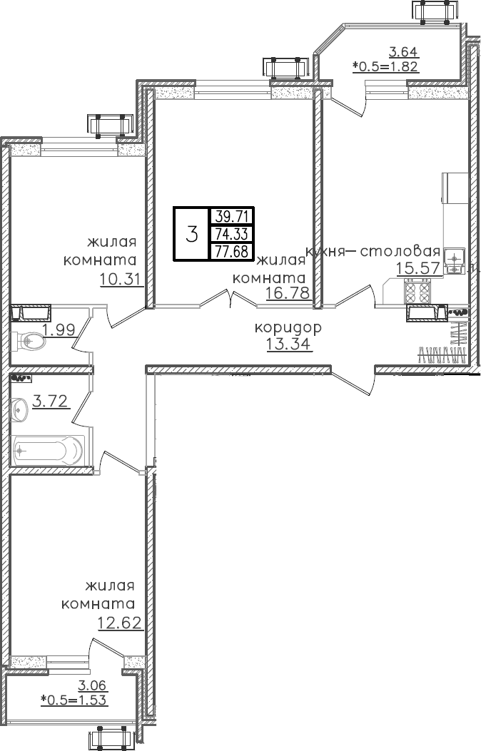 4+ комнаты, 74.33 м², 19/23 этаж, ЖК «Урал»