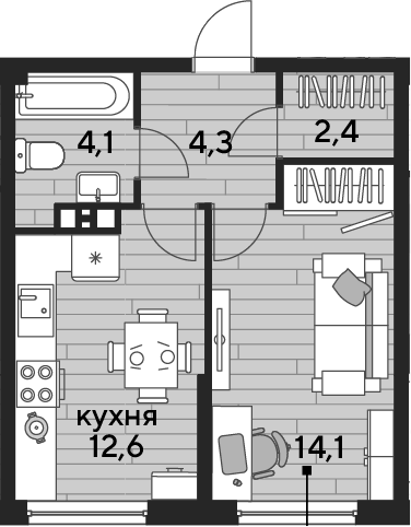 1-комн., 37.5 м², 8/16 этаж, ЖК «DОГМА ПАРК»