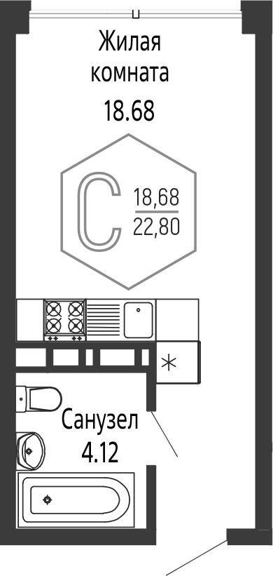 Студия, 22.8 м², 14/16 этаж, ЖК «Гарантия PRIME»