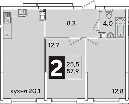 3-комн., 57.9 м², 4/16 этаж, ЖК «Самолет»