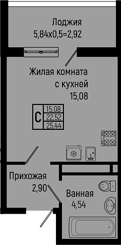 Студия, 22.52 м², 3/16 этаж, ЖК «Sun Hills Ольгинка»