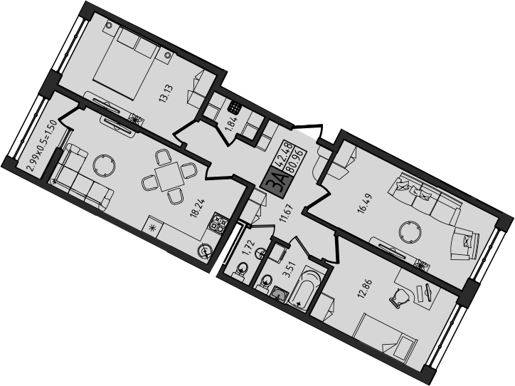 4+ комнаты, 79.46 м², 3/7 этаж, ЖК «Яблоневый»