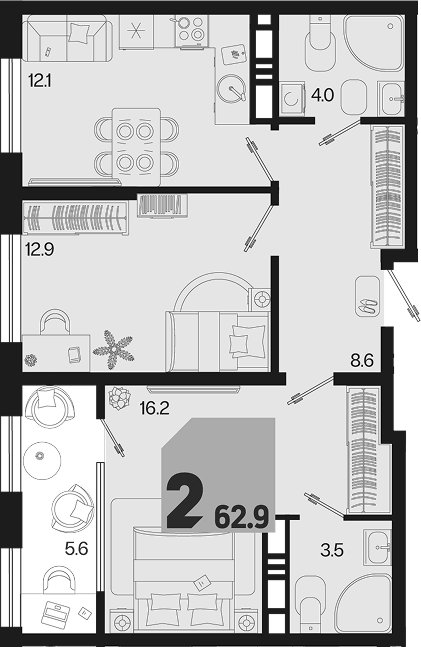 Продается 2-комн. квартира, 57.3 м²
