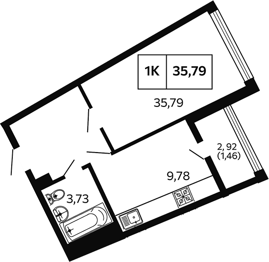 1-комн., 34.33 м², 2/10 этаж, ЖК «Отражение. Носта»