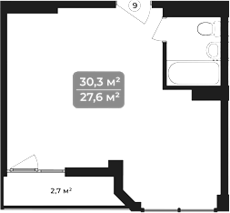 Объект, 30.3 м², 9/11 этаж, ЖК «Море»