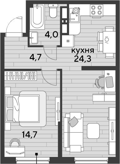 1-комн., 47.7 м², 14/16 этаж, ЖК «DОГМА ПАРК»