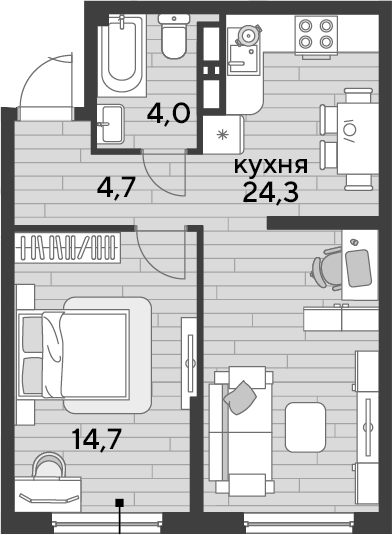 1-комн., 47.7 м², 13/16 этаж, ЖК «DОГМА ПАРК»