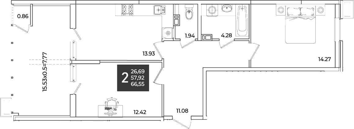 2-комн., 58.79 м², 3/18 этаж, ЖК «Образцово»