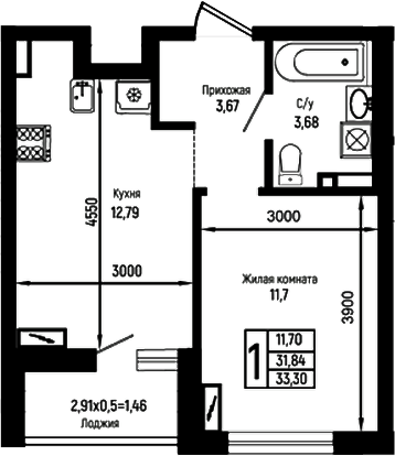 1-комн., 31.84 м², 15/18 этаж, ЖК «Ботаника Хиллс»
