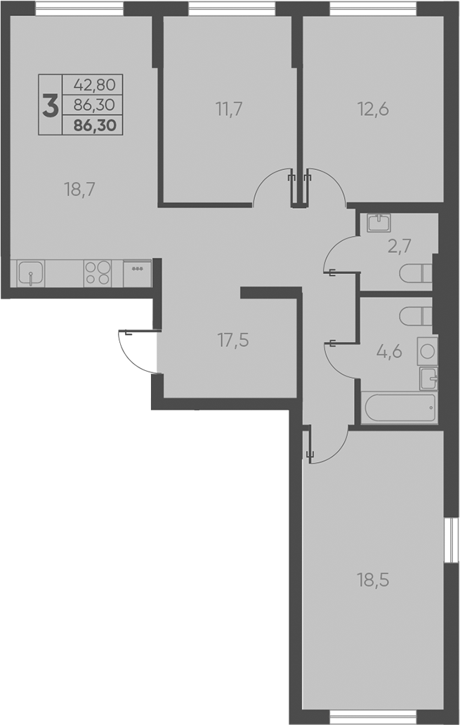 Продается 3-комн. квартира, 86.3 м²