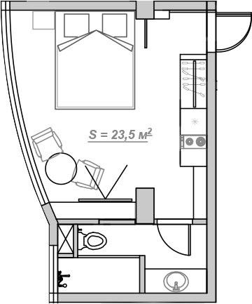 Квартира, 23.9 м²