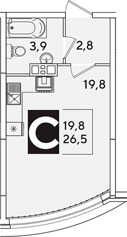 Студия, 26.5 м², 6/16 этаж, ЖК «Самолет»