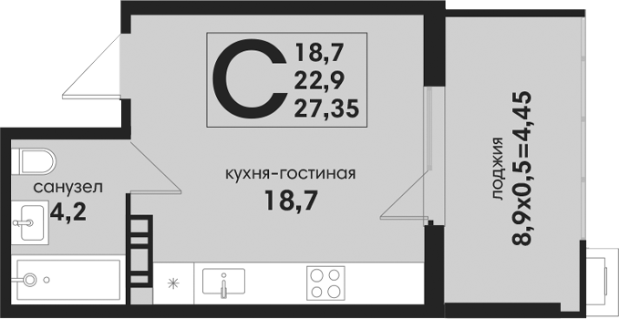 Студия, 22.9 м², 4/4 этаж, ЖК «Новая Елизаветка»