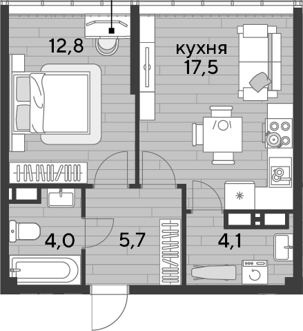 1-комн., 44.1 м², 15/16 этаж, ЖК «DОГМА ПАРК»