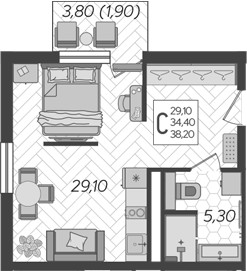 Студия, 34.4 м², 2/9 этаж, ЖК «LeePrime Residences Polyana Sochi»