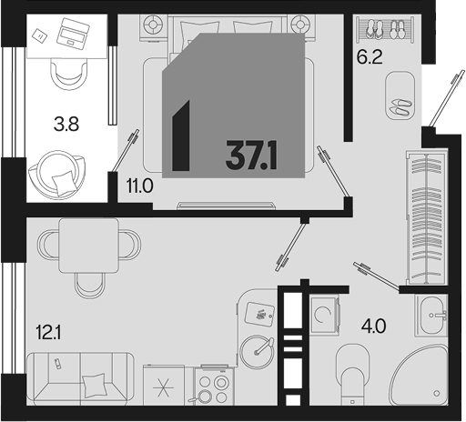 Продается 1-комн. квартира, 33.3 м²
