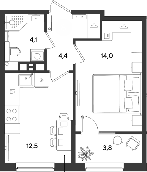 1-комн., 35 м², 6/9 этаж, ЖК «Ридз»