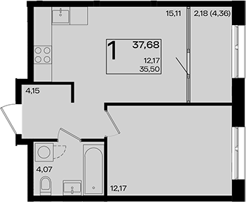 2-комн., 35.5 м², 7/18 этаж, ЖК «Патрики»