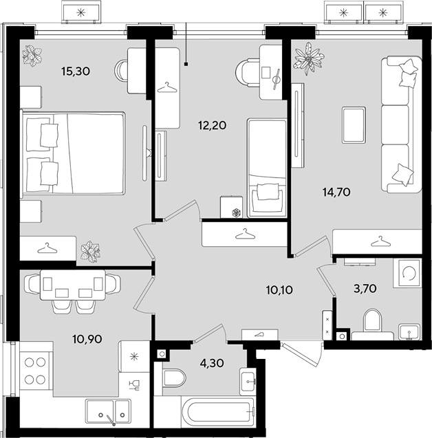 3-комн., 71.2 м², 2/9 этаж, ЖК «Порто-Ново»