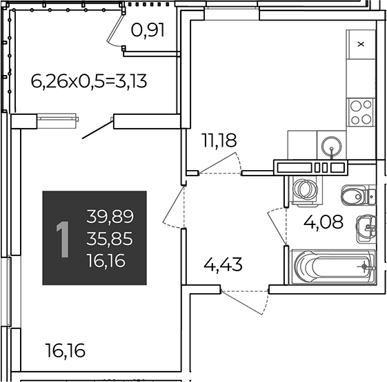 1-комн., 35.85 м², 18/21 этаж, ЖК «Образцово»