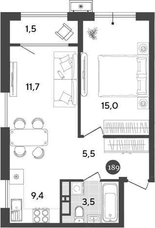 2-комн., 45.1 м², 13/18 этаж, ЖК «Порто-Ново»