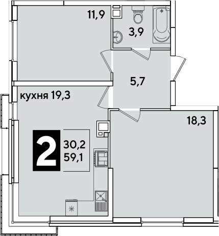 3-комн., 59.1 м², 5/16 этаж, ЖК «Самолет»