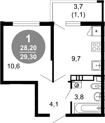 1-комн., 28.2 м², 5/17 этаж, ЖК «Лестория»