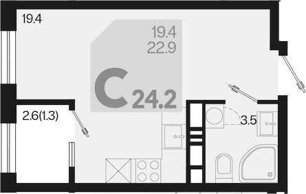 Студия, 22.9 м², 17/18 этаж, ЖК «Первое место»