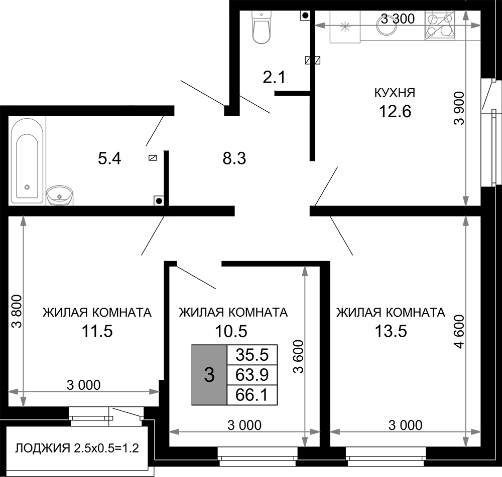 Продается 3-комн. квартира, 64.9 м²