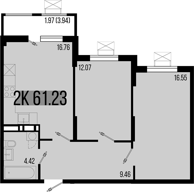 3-комн., 59.26 м², 4/8 этаж, ЖК «Цветной бульвар»