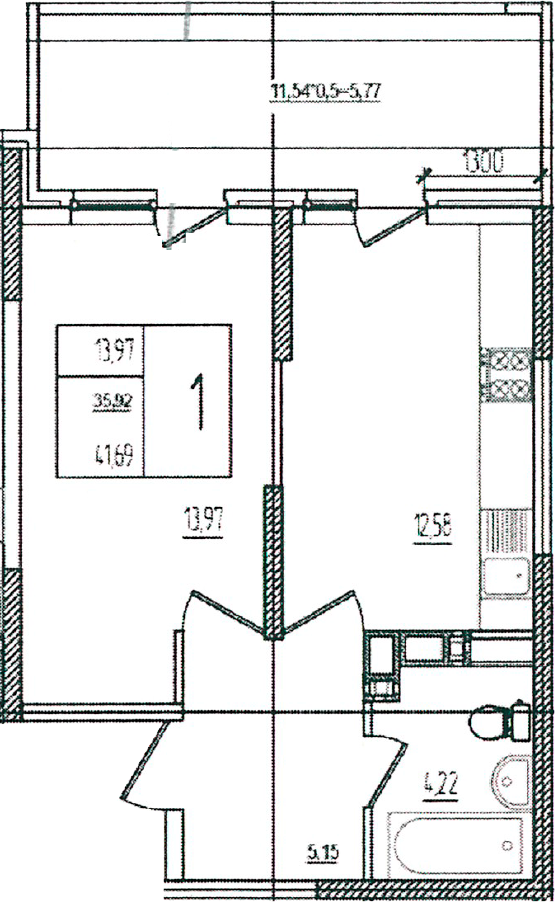 Продается 1-комн. квартира, 35.92 м²