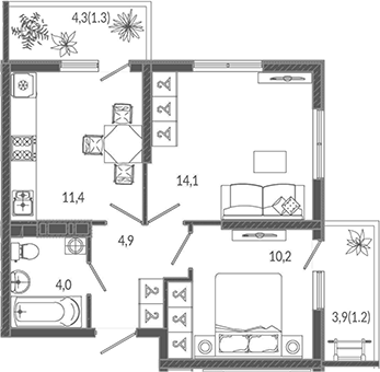 Продается 2-комн. квартира, 44.6 м²