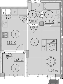 1-комн., 33.41 м², 1/10 этаж, ЖК «Agoy Park Residence by Lavicon»